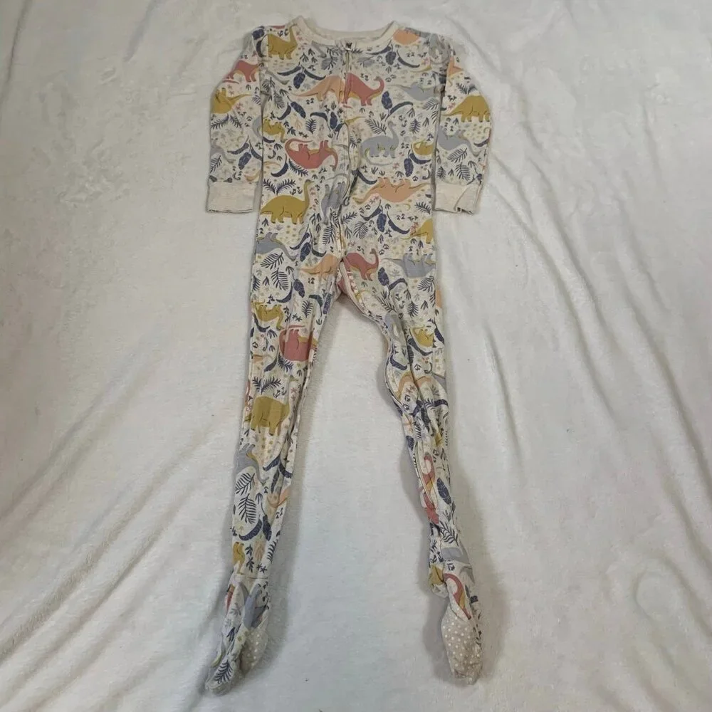 5/$25 Old Navy Kids Dinosaur Print Footed Pajamas 4T Beige Two Way Zip Sleeper
